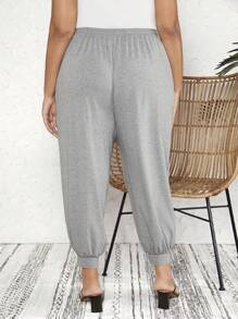 SHEIN CURVE+ 大尺碼女性愛心印花束口褲 - 淺灰色 - 查看 2