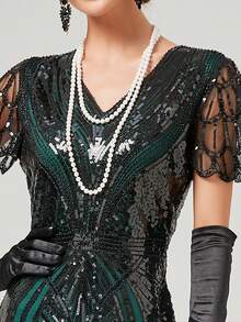 Vestido largo estilo vintage con cola de pez, patchwork de malla y lentejuelas