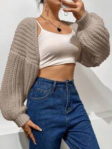 SHEIN Unity 女士休閒開襟披風針織衫 - 卡其色 - 查看 3