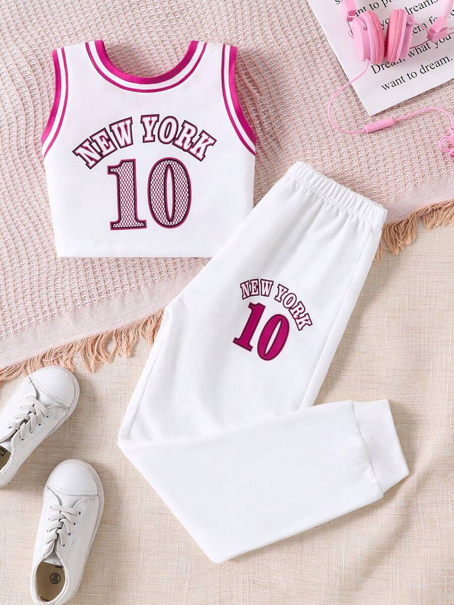 SHEIN Bộ hai mảnh Gái Tương phản ràng buộc Lá thư Giải trí - Hồng - Xem 1