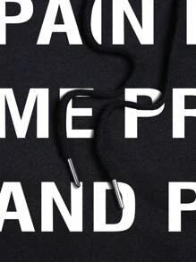 SHEIN EZwear 女字母印花連帽運動衫 - 黑色 - 查看 3