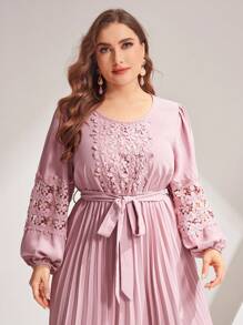 Modelyn Của phụ nữ Kích thước lớn Vá lại Ren Váy có thắt lưng - Bụi hồng - Xem 3