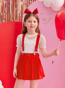 SHEIN Toddler Girls' Monochromatic Mesh Shirt With Suspender Skirt Spring/Summer 2pcs Outfits - Multicolor - View 3