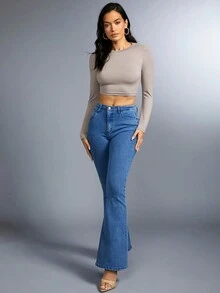 SHEIN BAE 女士無背心短巧貼身t恤 - 灰色 - 查看 4