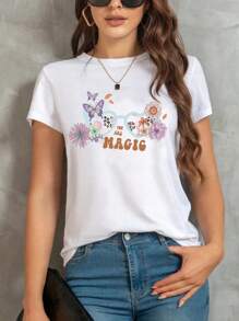 1 Miếng Của phụ nữ In Chữ & Hoa Áo thun - trắng - Xem 4