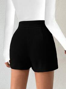 SHEIN Luminelle Pantalones Cortos De Color Sólido Para Mujer - Negro - Ver 2