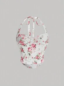 SHEIN MOD Women's Floral Print Halter Top - Multicolor - View 2