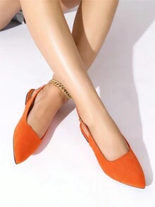 Ladies' Simple Style Faux Suede Pointed Toe Backless Mules With Open Back & Low Block Heel - Orange - View 1