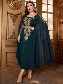 Al Najma Plus Size Women'S Arabian Style Cape Sleeve Dress