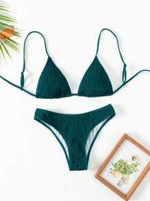 SHEIN Swim Của phụ nữ Màu thuần Dây Bộ Bikini - Màu xanh ngọc - Xem 3