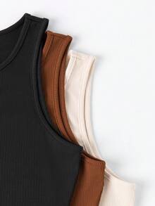 SHEIN Essnce Màu thuần Áo ba lỗ Và Dài Quần Hai chiếc Bộ - Nhiều màu - Xem 5