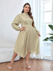 SHEIN Privé 大码女式优雅不对称下摆连衣裙 - 卡其色 - 查看 6