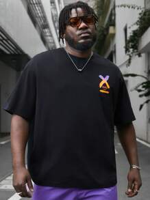 GENTILAND Plus Size Men's Letter Printed T-Shirt And Shorts Set, Loose Fit - Multicolor - View 3