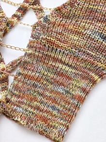 Flirla Plus Size Women's Stylish Knitted Top With Chain Decoration And Tie