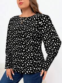 SHEIN Frenchy 大尺碼全印花長袖上衣 - 黑與白 - 查看 6