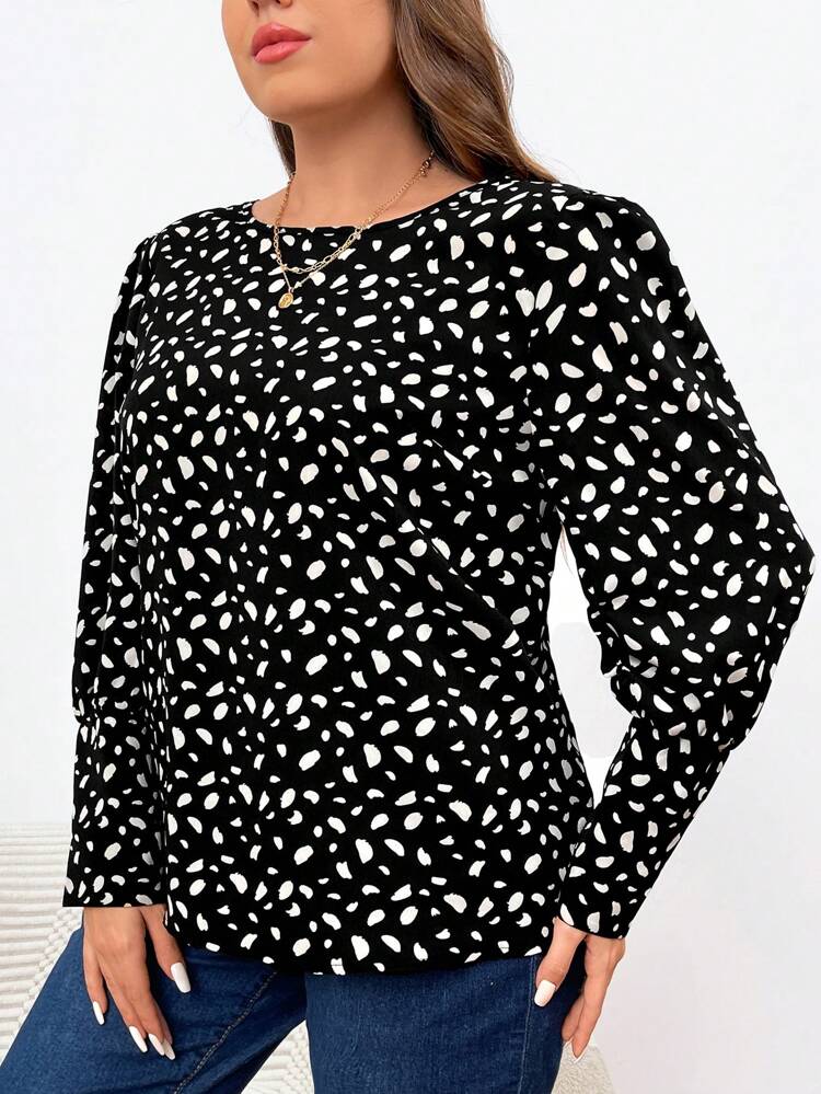 Plus Size Full Printed Long Sleeve Blouse