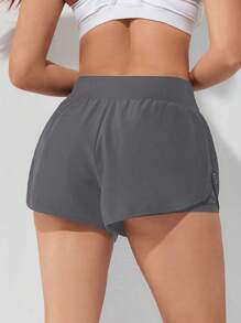 Exploreva 女士纯色运动短裤毛衣短裤 - 灰色 - 查看 4