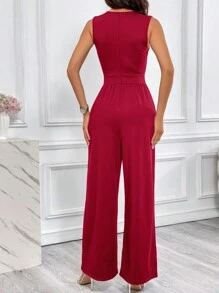 SHEIN Privé Women'S Rhinestone Decor Hollow Out Jumpsuit - Burgundy - View 2