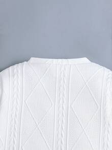 SHEIN 男童圓領提花休閒舒適度假運動服衛衣 - 白色 - 查看 6