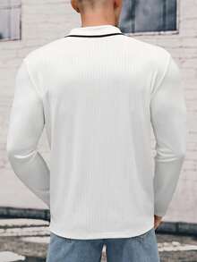 GENTILAND Men Contrast Trim Polo Shirt - White - View 2