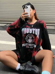 SHEIN EZwear 女款大尺寸印花長袖 T 卹 - 紅色 - 查看 1