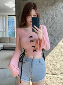 DAZY Của phụ nữ Quần skinny Áo thun Với Chi tiết cung - Hồng - Xem 6
