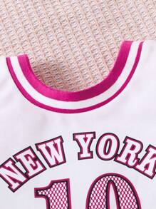 SHEIN Bộ hai mảnh Gái Tương phản ràng buộc Lá thư Giải trí - Hồng - Xem 4