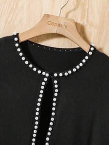 Teen Girl Pearls Beaded Cardigan - Black - View 5