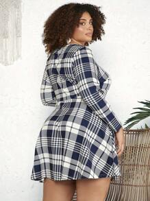 SHEIN CURVE+ Robe À Carreaux Grande Taille - Bleu marine - Voir 2