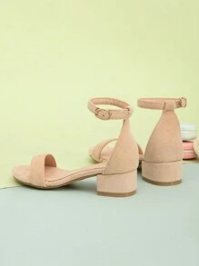 1雙孩童簡約純色杏色高跟涼鞋,女孩專用 - 杏色 - 查看 3