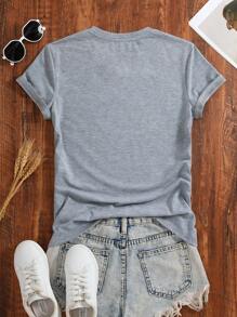 SHEIN EZwear Đồ họa Leopard Ngắn tay - Màu Xám nhạt - Xem 2