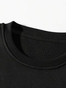 SHEIN EZwear Của phụ nữ In thư Lông cừu Áo nỉ - màu đen - Xem 3