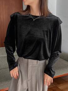 FRIFUL Của phụ nữ Lông cừu Tay áo dài Áo thun - màu đen - Xem 7