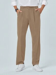 RueChic Men'S Flat Front Trousers With Slanted Pockets And Creases - Apricot - View 3