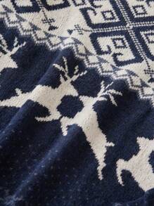 RueChic Men'S Geometric & Reindeer Pattern Sweater - Navy Blue - View 5