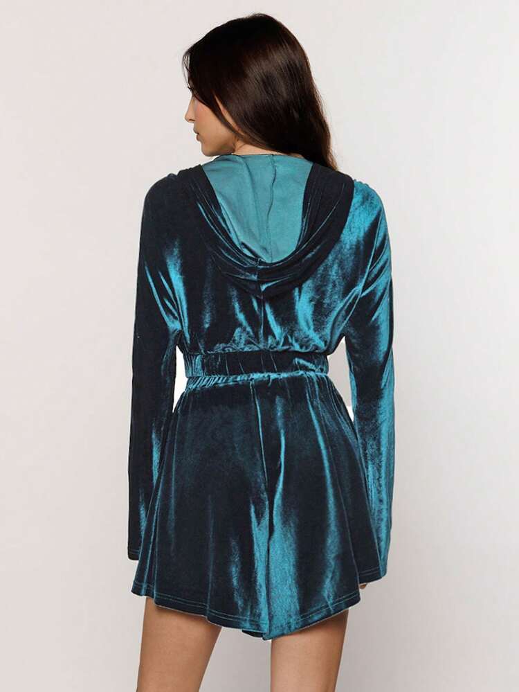 Velvet Crop Top With Hoodie & Shorts Set For Women