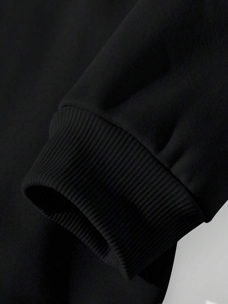 SHEIN Young Girl Slogan Graphic Thermal Lined Sweatshirt - Black - View 4