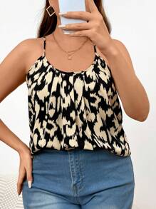 SHEIN Frenchy Leopardenmuster Gefaltete Cami-top In Übergröße
