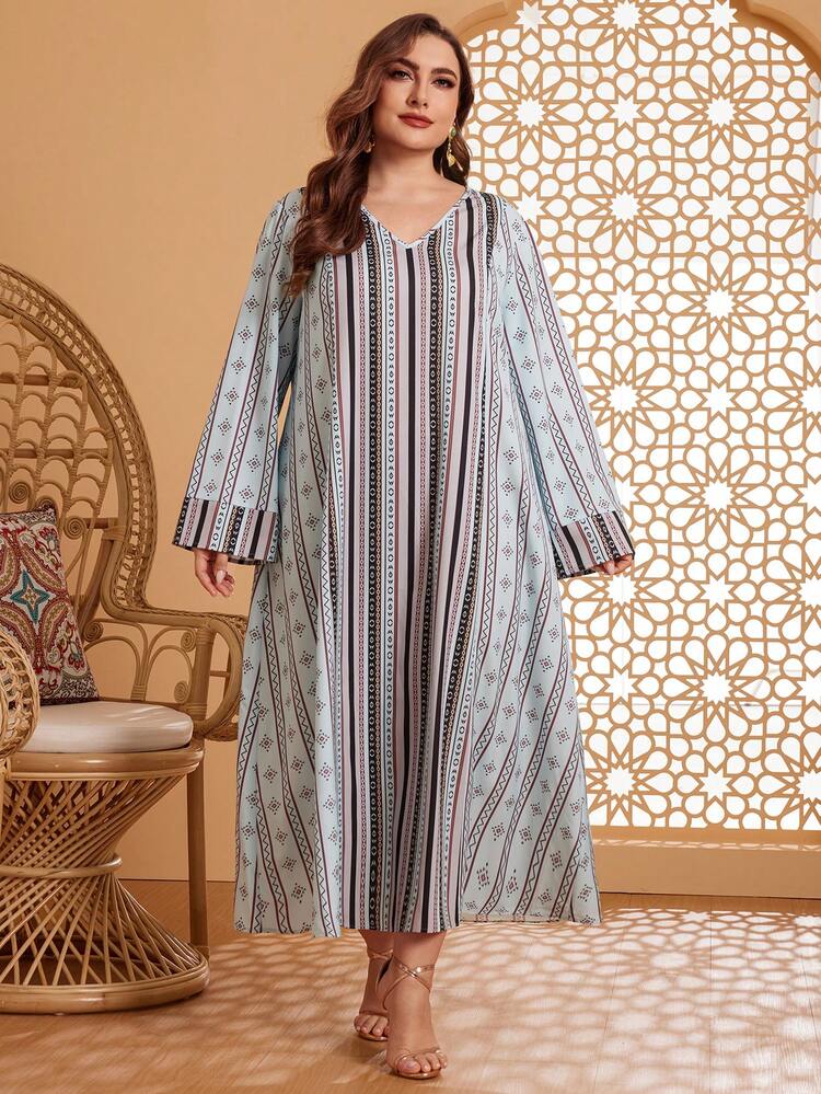 Plus Size Geometric Printed Dress