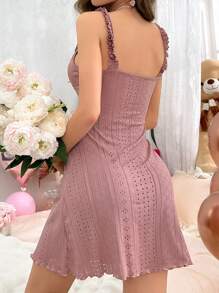 女士睡裙 睡衣裙 带荷叶边肩带