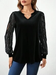 SHEIN Clasi Women'S Hollow Out Top With Notched Collar - Black - View 3