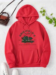 Giáng sinh In Dây rút áo có mũ Lông cừu Áo nỉ - Đỏ - Xem 1