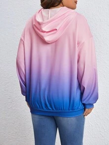 SHEIN LUNE Áo nỉ dây rút phối màu gradient cỡ lớn - Bụi hồng - Xem 2