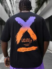 GENTILAND Plus Size Men's Letter Printed T-Shirt And Shorts Set, Loose Fit - Multicolor - View 2