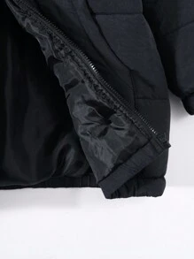 SHEIN Toddler Boys' Casual Comfortable Hooded Jacket With Padding, English Pattern And Scarf Set - Black - View 5