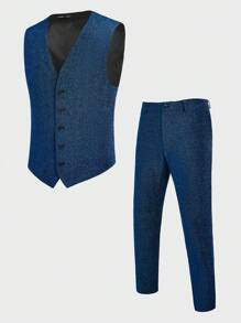 GENTILAND Conjunto De Traje Para Hombre Con Hilo De Plata / Oro - Azul - Ver 1