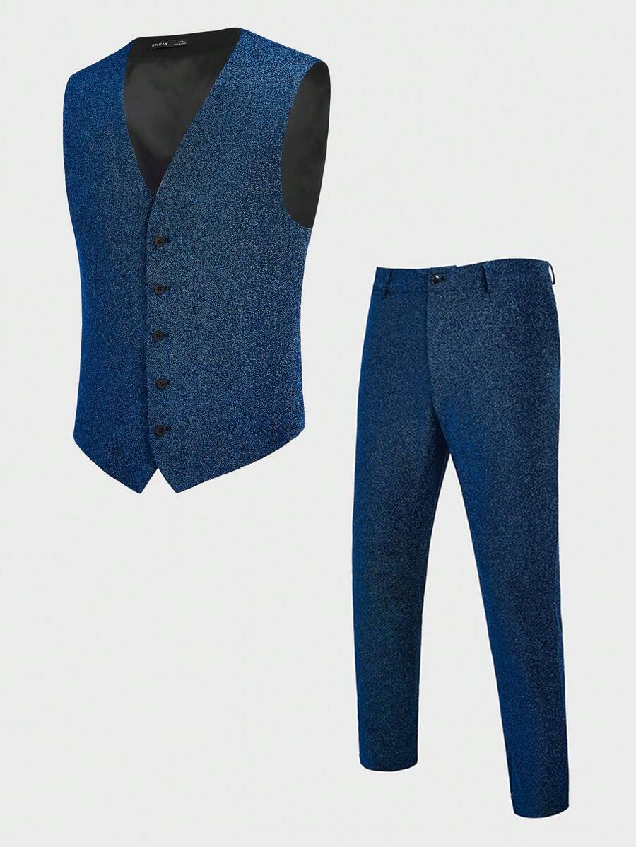 GENTILAND Conjunto De Traje Para Hombre Con Hilo De Plata / Oro - Azul - Ver 1