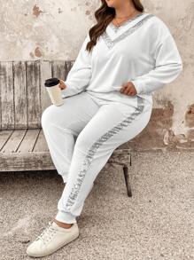 SHEIN LUNE 加肥碼閃爍拼接兩件套裝 - 白色 - 查看 6