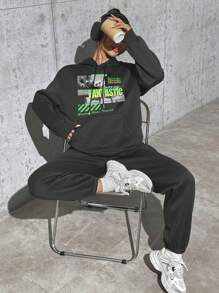 SHEIN EZwear Women'S Scenery Printed Hoodie And Sweatpants Set - Dark Grey - View 1