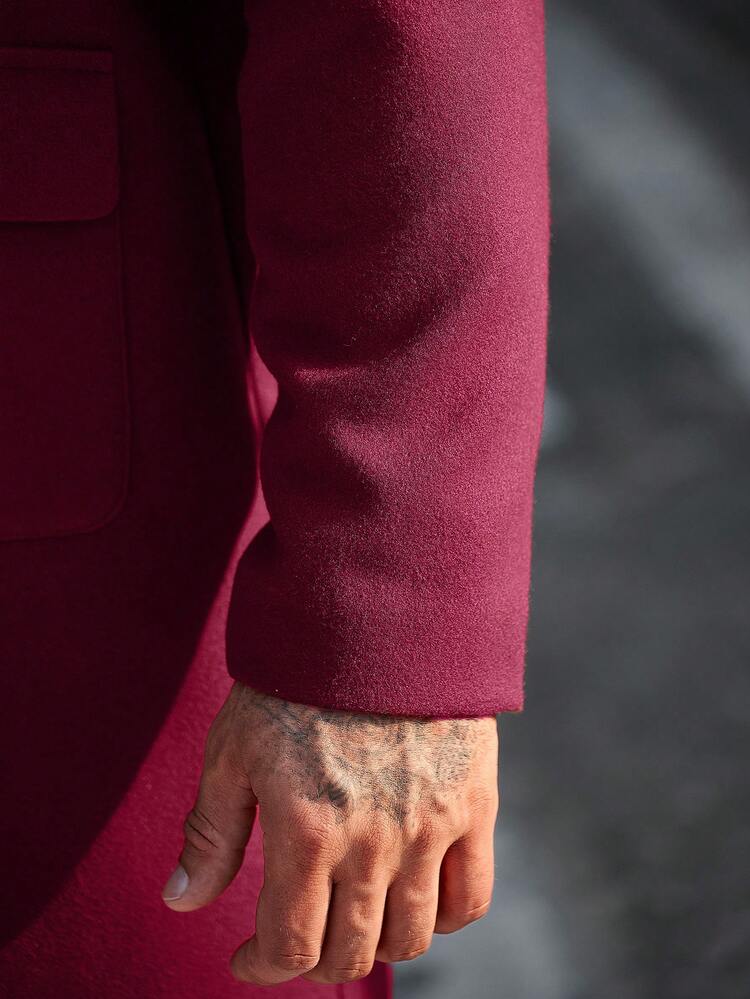 Men Lapel Collar Single Breasted Overcoat